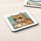 Cool Cat Coffee Retro Style Design for Cat Lovers Getränkeuntersetzer (Linke Seite)