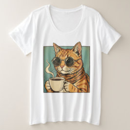 Cool Cat Coffee Retro Style Design for Cat Lovers Große Größe T-Shirt