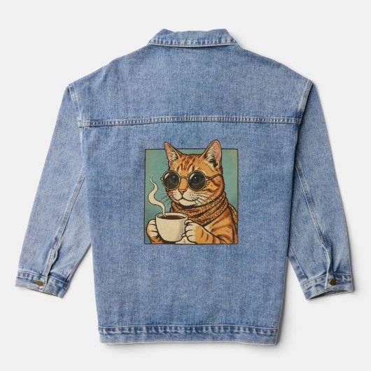 Cool Cat Coffee Retro Style Design for Cat Lovers Jeansjacke (Rückseite)