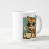 Cool Cat Coffee Retro Style Design for Cat Lovers Jumbo-Tasse (Vorderseite Rechts)