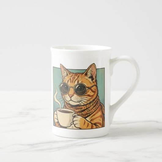 Cool Cat Coffee Retro Style Design for Cat Lovers Porzellantasse (Rechts)