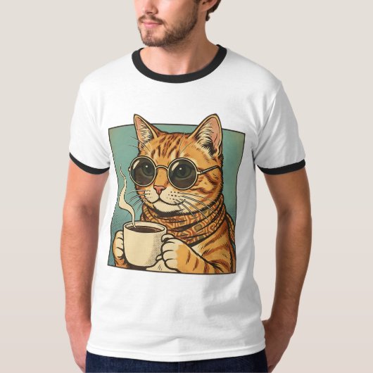 Cool Cat Coffee Retro Style Design for Cat Lovers T-Shirt (Vorderseite)