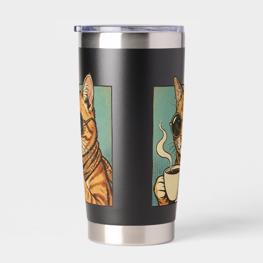 Cool Cat Coffee Retro Style Design for Cat Lovers Thermobecher (Rechts)