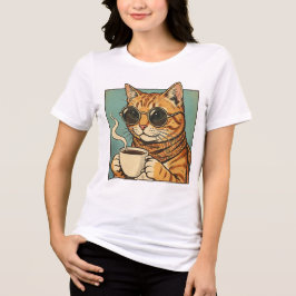 Cool Cat Coffee Retro Style Design for Cat Lovers Tri-Blend Shirt
