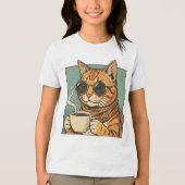 Cool Cat Coffee Retro Style Design for Cat Lovers Tri-Blend Shirt (Vorderseite)