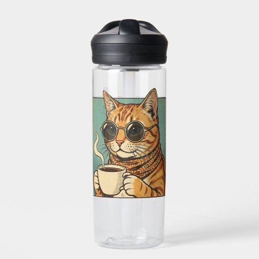 Cool Cat Coffee Retro Style Design for Cat Lovers Trinkflasche (Vorderseite)