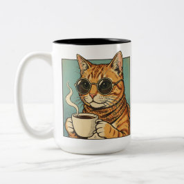 Cool Cat Coffee Retro Style Design for Cat Lovers Zweifarbige Tasse