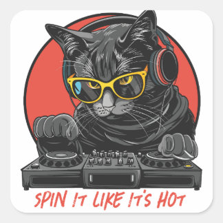 Cool Cat DJ Quadratischer Aufkleber