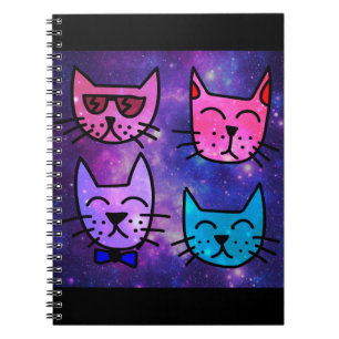 Cool Cat Faces on a Space Background Notizblock
