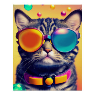 Cool Cat Funky Shades Psychedelic Dream World Poster