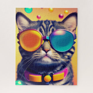 Cool Cat Funky Shades Psychedelic Dream World Puzzle