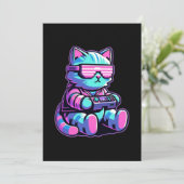 Cool Cat Gamer Einladung (Stehend Vorderseite)