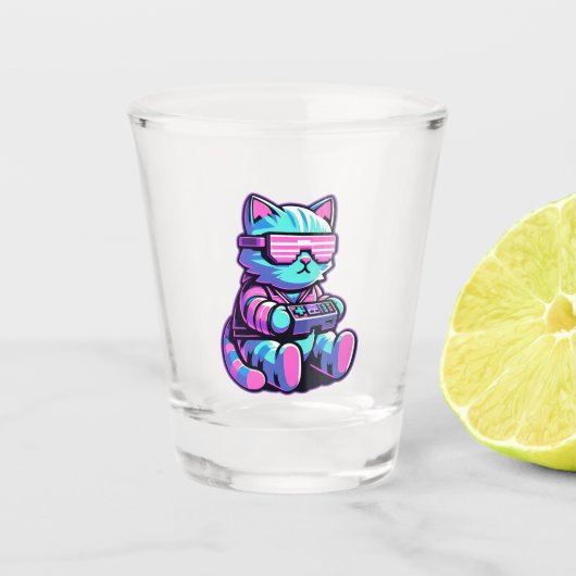 Cool Cat Gamer Schnapsglas (Vorderseite)
