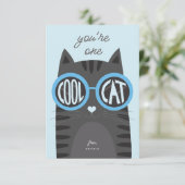 Cool Cat Gray Valentine's day Card_blue Einladung (Stehend Vorderseite)