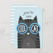 Cool Cat Gray Valentine's day Card_blue Einladung (Vorne/Hinten)