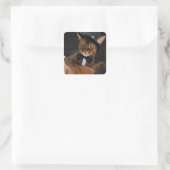 Cool Cat Guitarist – Minimal Elegant Design Quadratischer Aufkleber (Tasche)