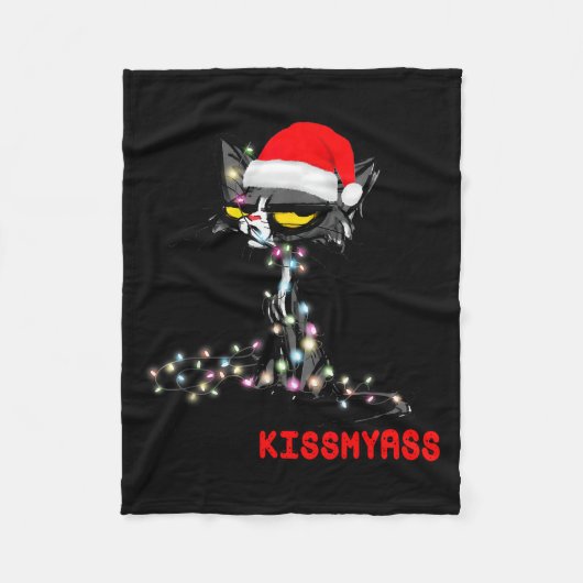 Cool Cat Hat Merry Kiss My Christmas Fleecedecke (Vorderseite)