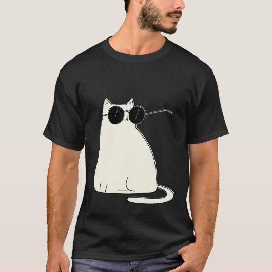Cool Cat in Shades — Minimal White Kitty T-Shirt (Vorderseite)