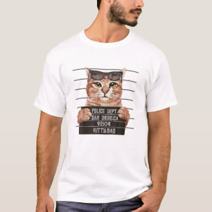 Cool Cat Mugshot Funny Cartoon Kitten Pet Liebhabe T-Shirt