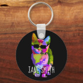 Cool Cat niedlich Pop Art Cat mit Sonnenbrillen-Na Schlüsselanhänger (Vorderseite)