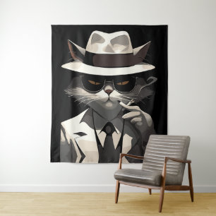 Cool Cat Noir: Eleganter und geheimnisvoller Kater Wandteppich
