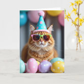 Cool Cat Party Time Card Karte (Gelbe Blume)