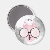 Cool Cat Pink Wasserfarbe Meow Magnet (Vorderseite/Rückseite)