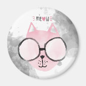 Cool Cat Pink Wasserfarbe Meow Magnet (Vorne)