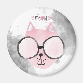 Cool Cat Pink Wasserfarbe Meow Magnet