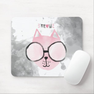Cool Cat Pink Wasserfarbe Meow Mousepad