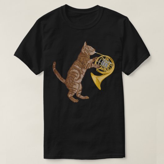 Cool Cat Playing French Horn Musician Orchestra Mu T-Shirt (Design vorne)