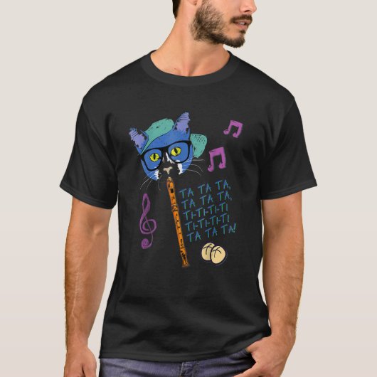Cool Cat Playing Hot Cross Buns On Recorder Elem T-Shirt (Vorderseite)