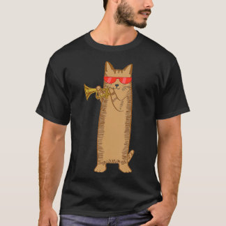 Cool Cat Playing The Trumpet Wearing Sungasse T-Shirt