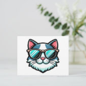 Cool Cat Postcard – Trendy Feline Pop Art Ankündigungspostkarte (Stehend Vorderseite)