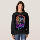 Cool Cat Saxophone – Retro Neon 90s Jazz Cat Desig Sweatshirt (Vorne ganz)