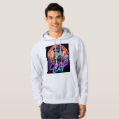 Cool Cat Saxophone –Retro Neon 90s Jazz Cat Design Hoodie (Vorne ganz)