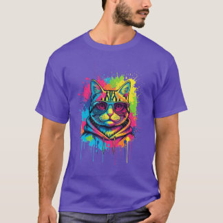 Cool Cat Street Art - Neon Splash Kitty T-Shirt
