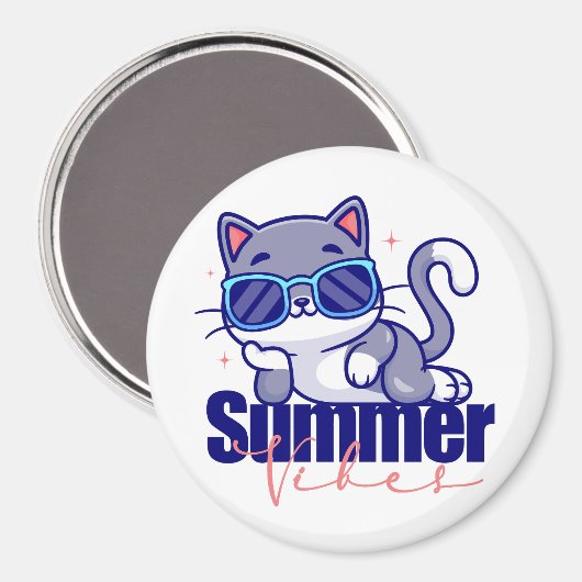Cool Cat Summer Vibes Magnet (Vorderseite/Rückseite)