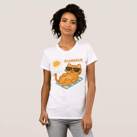 Cool Cat Summer Vibes T - Shirt - Niedlicher Carto (Vorne ganz)