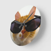 Cool Cat Wearing Sungasse Clock Runde Wanduhr (Winkel)