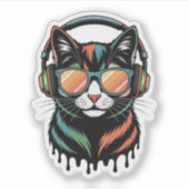 Cool Cat with Headphones and Sunglasses Aufkleber (Vorderseite)