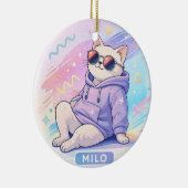 Cool Cat with Name MILO | Cute Aesthetic  Keramik Ornament (Rechts)