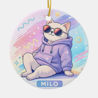 Cool Cat with Name MILO | Cute Aesthetic  Keramik Ornament