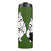 Cool Cats Line Drawing Wearing Face Masks Drinking Thermosbecher (Vorderseite)