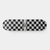 Cool Checkered Black and Graue Name Initials Skateboard (Horizontal)