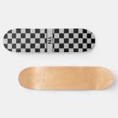 Cool Checkered Black and Graue Name Initials Skateboard (Horizontal)
