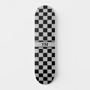 Cool Checkered Black and Graue Name Initials Skateboard
