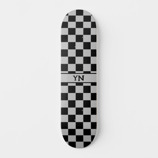 Cool Checkered Black and Graue Name Initials Skateboard (Vorderseite)