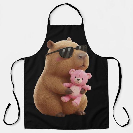 Cool Chill Capybara BBQ Apron with Teddy Bear Schürze (Vorderseite)