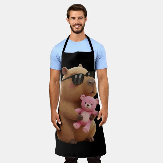 Cool Chill Capybara BBQ Apron with Teddy Bear Schürze (Getragen)